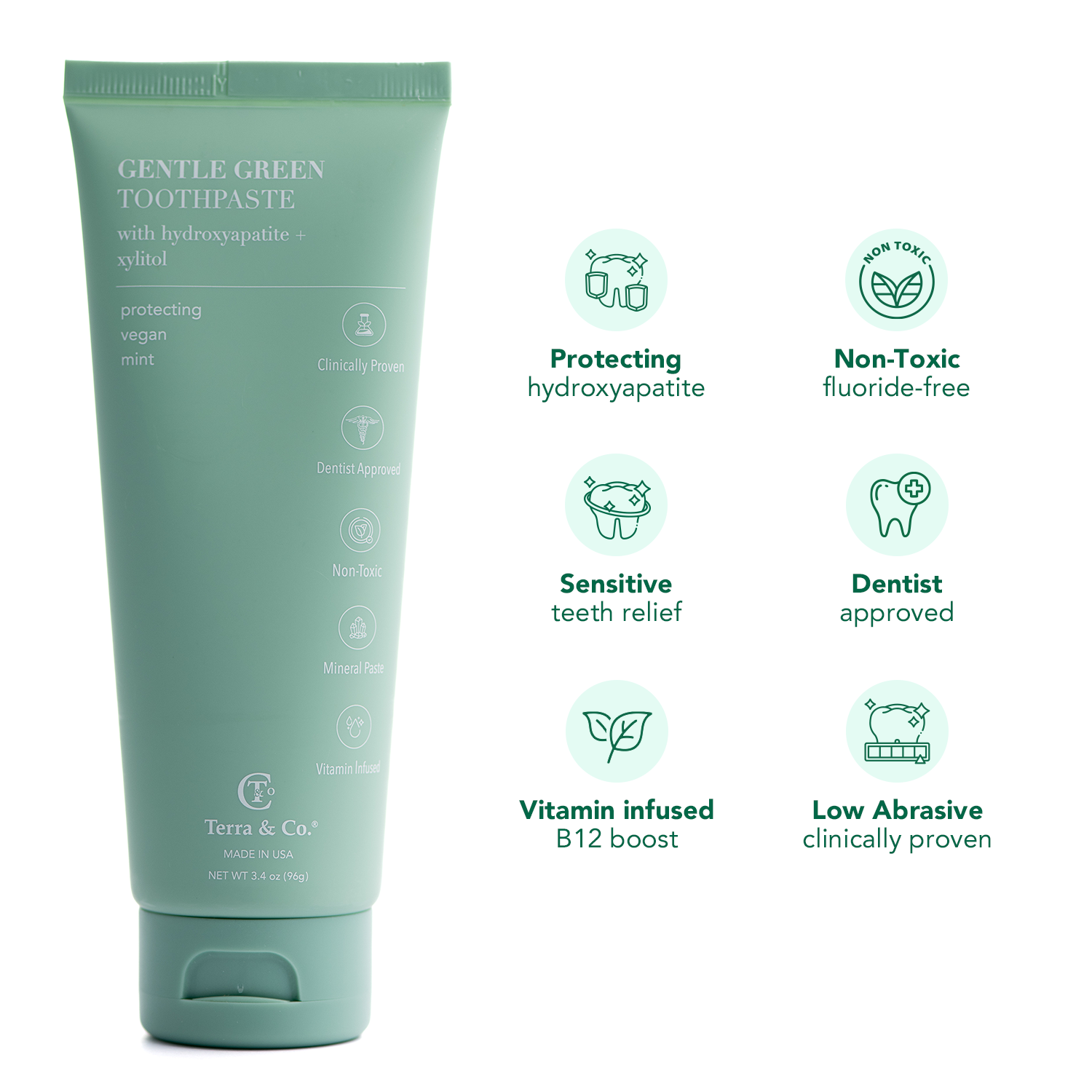 Gentle Green™ Sensitive Toothpaste with Hydroxyapatite & B12 (Fluoride-Free, Natural Enamel Support & Sensitive Teeth Relief)